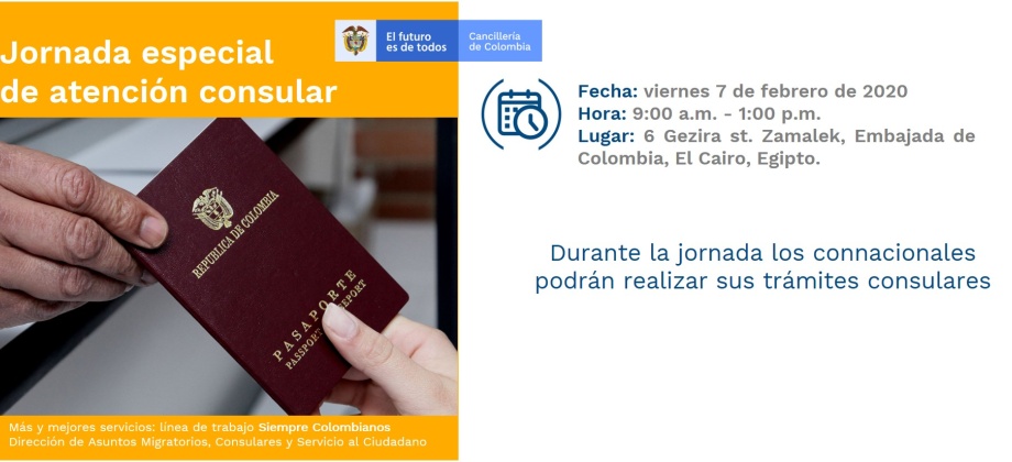 El Consulado de Colombia en El Cairo realizará una jornada especial de atención consular el viernes 7 de febrero de 2020